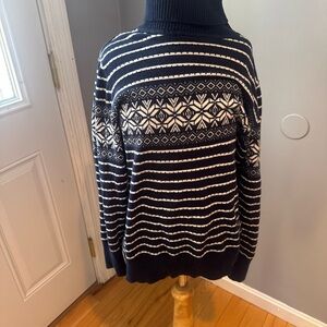 L.L. Bean Navy and Cream Turtleneck Sweater